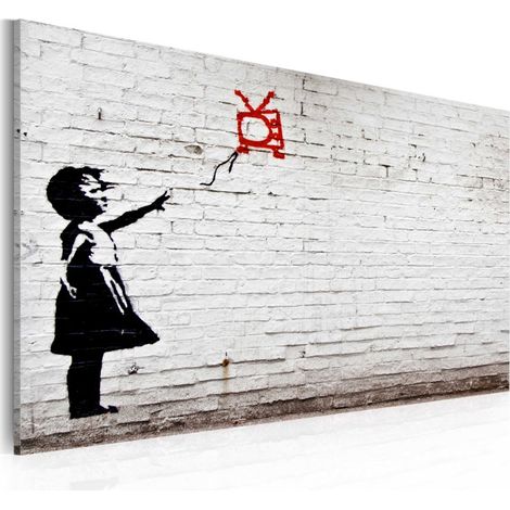 Tableau Imprimé "Fille avec TV - Banksy" 40x60cm (1/2)