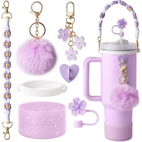 Ensemble de 7 décorations Coupe Stanley - Décorations amusantes - Verres et pailles non inclus - Violet (1/5)