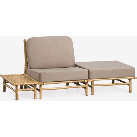 Set da giardino con poltrona, pouf e tavolino laterale rettangolare 75x40 cm in bambù Isendra SKLUM (1/5)