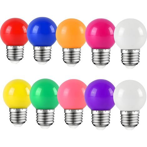 Pack of 10 E27 Multicolor LED Bulbs 2W 200LM for Home, Party, and Bar Decoration (1/5)