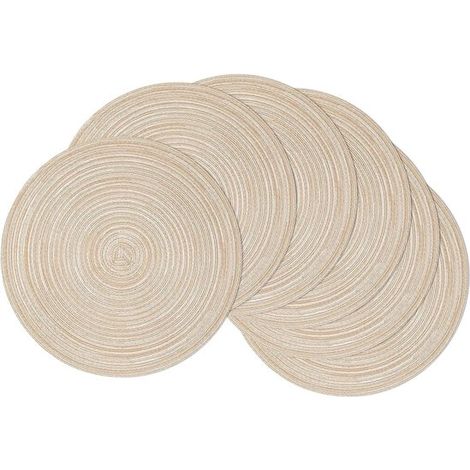 Juego de 6 manteles redondos tejidos,38 cm,beige,resistentes al calor,elegantes y prácticos,protegen la mesa de manchas y calor (1/5)