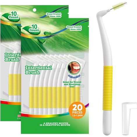 Lot de 20 Brossettes Interdentaires en Forme de L à 90° - Large - Jaune - Pour Nettoyage des Dents de 1,0 à 1,2 mm - Brosses Interdentaires pour Appareils Dentaires (1/5)