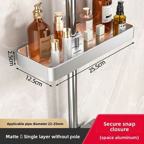 (Argent) Support de rangement pour pommeau de douche de salle de bain sans perçage, avec barre de douche effet pluie et support de levage pour une organisation optimale de la salle de bain. (1/5)