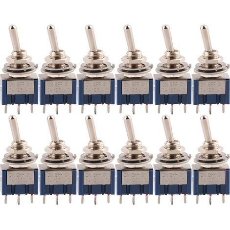 12 Pièce Mini Interrupteur à Bascule, AC 125V 6A ON-OFF-ON 3 Broches 3 Position SPDT Interrupteur a Bascule Autobloquant pour Pièces D'auto Bleu (1/5)