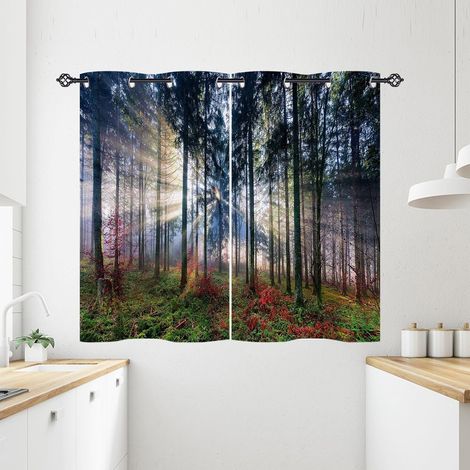 Rideau Occultant Nature Paysage Forêt Arbre Rideau Thermique Isolant Tenture Opaque à Oeillets Draperies Intérieurs pour Maison Chambre Salon 2 Panneaux L 60 x H 90 cm - 60L X 90H cm (2 Panneaux) (1/5)
