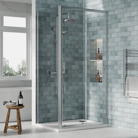 Nuie Rene Sliding Shower Door 1000mm Wide with Polished Chrome Profile - 6mm Glass