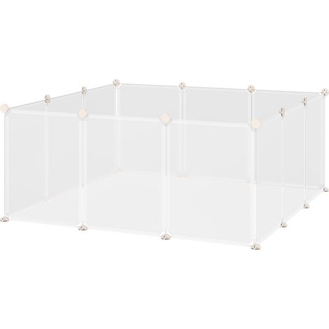Parc à jeux à monter soi-même, enclos grillagé, barrière pour petits animaux, parc d'intérieur, 12 panneaux, blanc, métal, résine PP, 105 x 105 x 45 cm