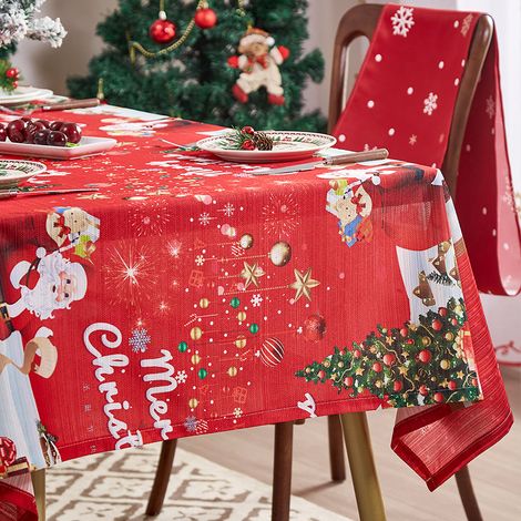 Rote, fleckenabweisende Weihnachtstischdecke – Größe: Rechteckig 140 x 180 cm (1/3)
