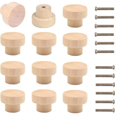 12 pomos redondos de madera para muebles, tiradores de 35 mm para cajones y puertas, para armarios y cómodas.