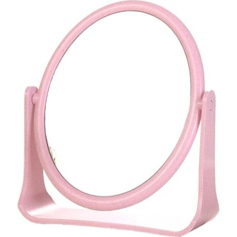 Round mirror, cosmetic mirror, desk mirror, double-sided cosmetic mirror (pink) (1/5)