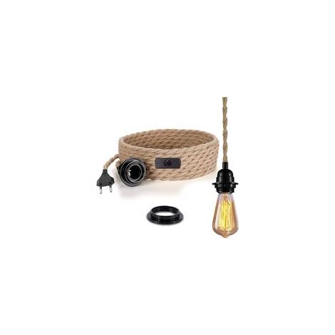 Suspension Vintage en Lin avec Interrupteur, Câble Chanvre Tressé 4,5m, Douille E27 pour Cuisine Bar Cave Entrepôt Ferme (1/3)