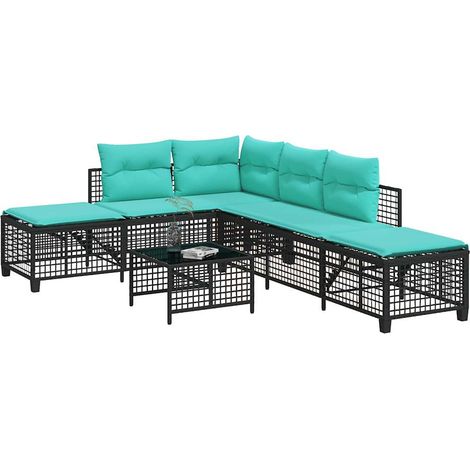 3-teiliges Ecksofa-Set für den Garten mit Kissen, schwarzes Polyrattan