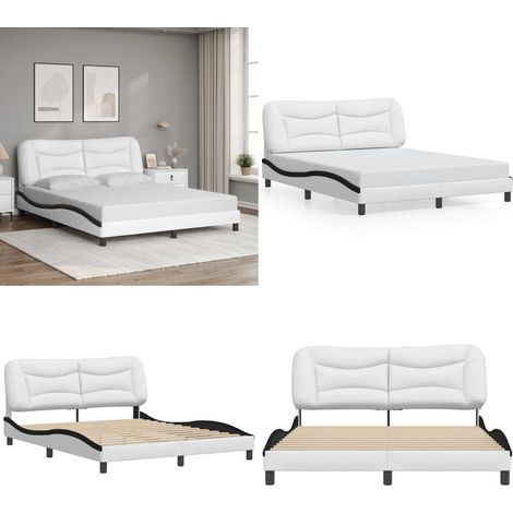 Cadre de lit sans matelas Hvar blanc et noir 160x200 cm similicuir - Cadre de lit blanc et noir - Cadre de lit Hvar (1/5)