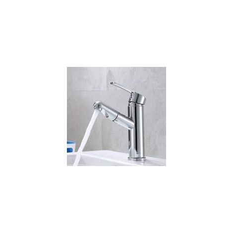 Robinet de lavabo (acier inoxydable 304), robinet de cuisine avec douchette, robinet de cuisine à un seul col, robinet de salle de bain, céramique ABS, robinet anti éclaboussures eau chaude et froide (1/3)