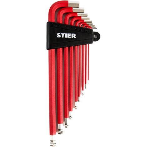Jeu de 9 clés mâles coudées 6 pans STIER, 1,5 - 10 mm