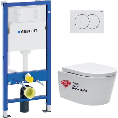 Pack Bati-support GEBERIT UP100 + plaque Delta01 blanche + cuvette suspendue SAT sans bride et fixations invisibles