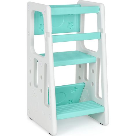 COSTWAY Torre de Aprendizaje para Niños con Doble Barrera de Seguridad, Taburete Escalera 3 Alturas Regulables y Almohadillas Antideslizantes (Verde) (1/5)