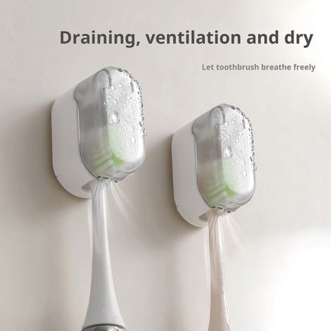 Support Pour Brosse À Dents - Fixation Murale - Couvercle Anti-Poussière Détachable - Compatible Brosse Électrique Et Manuelle - Lot De 4 Supports + 1 Distributeur De Dentifrice (1/5)