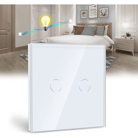 Aougo – Interruttore touch a 2 vie – Pannello in vetro temperato – Tensione 100-240 V CA – Resistente all'acqua e al fuoco (1/5)