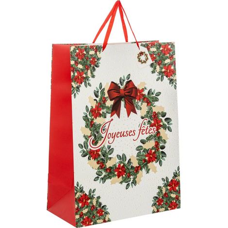 Sacchetto regalo con stampa di ghirlanda natalizia dream formato jumbo rosso e bianco - Atmosphera créateur d'intérieur