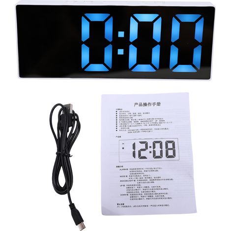 Réveil miroir LED numérique avec écran de 6,25 pouces, batterie de secours, luminosité réglable, double alarme, fonction snooze pour chambre à coucher, bureau, cadre blanc – Lumière bleue (1/5)