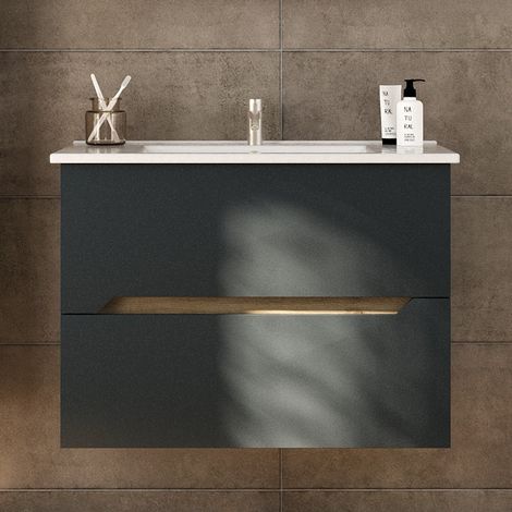 Mobile bagno nero grafite matt 85 cm con lavabo incasso LAC-ARES-85 kamalu