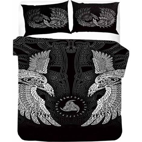 Parure de lit viking 3D - 135 x 200 cm - 2 pièces - Avec fermeture éclair - Douce et agréable - En microfibre - Avec housse de couette de 80 x 80 cm (1/5)