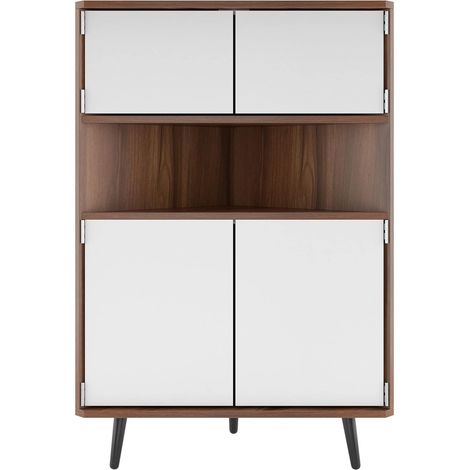 Soges – Meuble de rangement d'angle 4 niveaux – 2 portes – Étagère pour cuisine, salon, hall – Teck – Dimensions 48x48x84cm