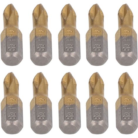 Lot de 10 embouts de tournevis cruciformes antidérapants, tige hexagonale 1/4 po, acier allié revêtu de titane, outils électriques courts