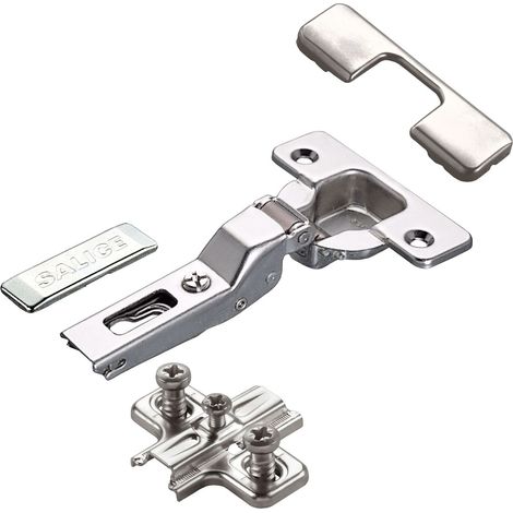 2 x Salice Topfband 110° Serie 200 Bohrbild T52 Mittelanschlag inkl. Kreuz-Montageplatte Höhe 3 mm mit vormontierten Euroschrauben, Langlochverstellung und Abdeckkappenset Möbelscharnier von SOTECH (1/4)