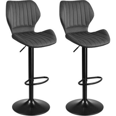Tabourets de Bar, Lot de 2 chaises Haute, Siège pour Cuisine, avec Structure métal, revêtement Velours, Repose-Pieds, Hauteur réglable, Facile à Assembler, rétro (1/5)