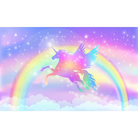 Papier peint panoramique Enfants - Licorne Arc-en-ciel - 130 cm x 79 cm (1/2)