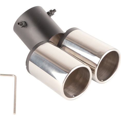Tube d'échappement universel en acier inoxydable courbé, double tube, bouche ronde, silencieux pour voiture (1/5)