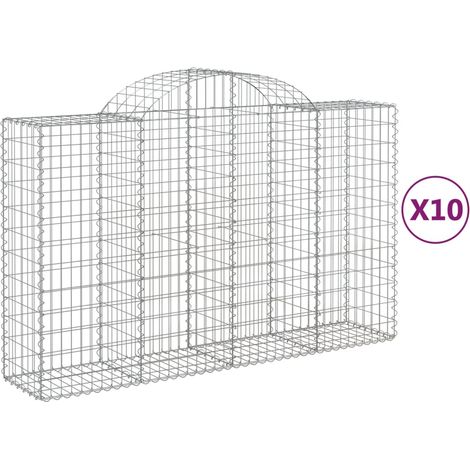 Cestas de gaviones Muro de contención arqueado Valla de jaula 10 piezas 200 x 50 x 120/140 cm Hierro galvanizado Plata 020040237