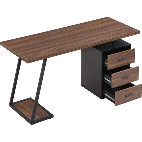Escritorio industrial de MDF marrón oscuro 138,5 cm con 3 cajones y soporte para torre (1/5)