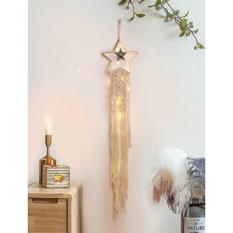 Grand attrape-rêves bohème en macramé fait main avec plumes - L'étoile (1/5)