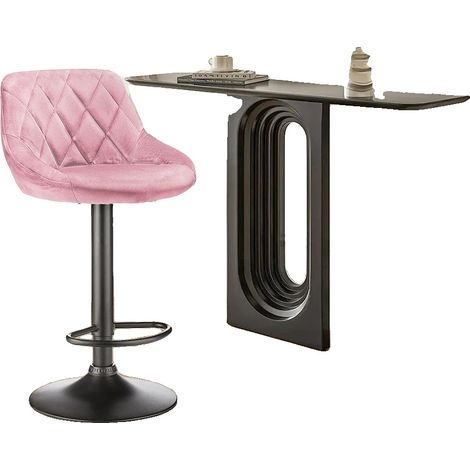 Chaise de Bar, Hauteur Réglable, Siège en Velours Confortable, Rose (1/2)