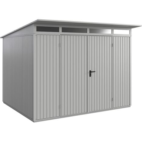 Hörmann Metall-Gerätehaus Berry Classic mit Pultdach Typ 3, 313 x 283 cm, weißaluminium, 8,9 m², 2-flüglige Tür (1/5)