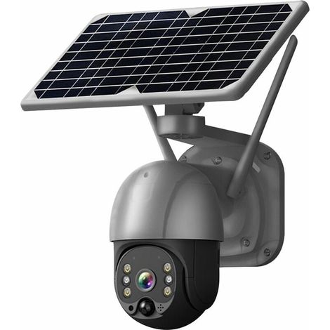 Caméra solaire intelligente Wi-Fi haute définition 3 MP avec vision nocturne couleur, détection de présence humaine PIR, audio double canal, accès à distance, 6 batteries intégrées, argent - Arg (1/5)