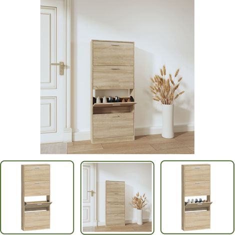 The Living Store Armoire à chaussures Chêne 59x17x150 cm Bois d'ingénierie - Meuble Range Chaussure - Armoire Chaussure - Rangement Chaussure - Commode Chaussure - Placard Chaussure (1/5)