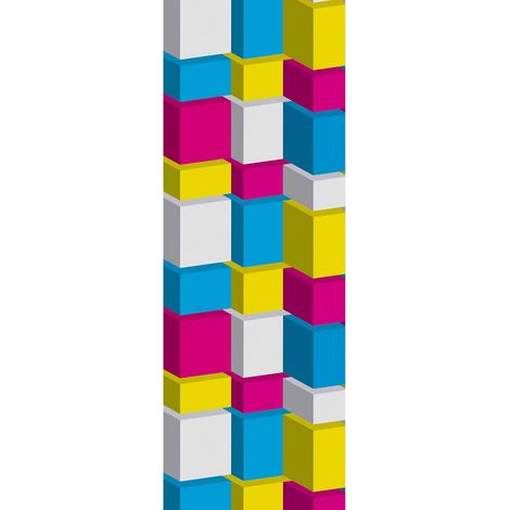 Papier peint panoramique cube 3D | Tapisserie panoramique graphique multicolore pour bureau | Papier peint panoramique géométrique - 280 x 100 cm (1 pièce) (1/2)