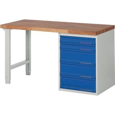 Werkbank Ser.BK 650 B1500xT700xH840mm Buche massiv grau/blau 5 Schubl.TECWERK (1/2)