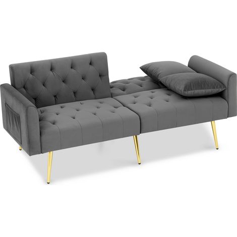 Canapé 2 places en velours avec dossier réglable 3 positions, pieds métalliques dorés, coussins assortis beige (1/5)
