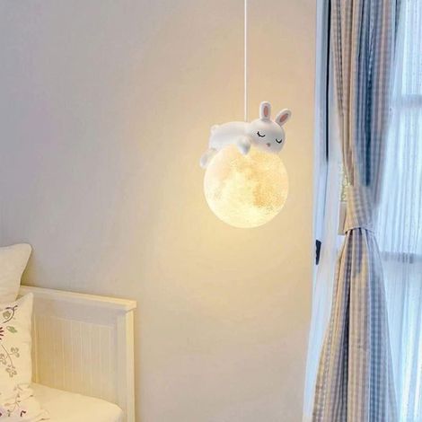Minimalisme Nordique Mignon Ours Suspension avec Impression 3D Lune Globe Dessin animé Lapin endormi Lustre Enfants planète Lampe Suspendue G9 Chambre d'enfants Suspension pour Filles Chambre (1/5)