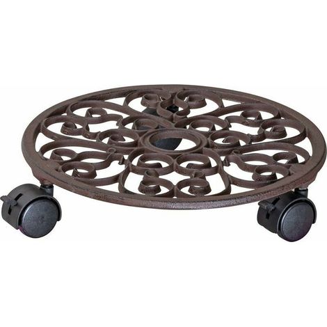 Soporte rodante para macetas de Ø 29 x 6,5 cm  Soporte rodante para plantas de interior y exterior  Soporte de hierro fundido con acabado niquelado  2 frenos  Capacidad de carga de 50 kg -20092201 - (1/4)