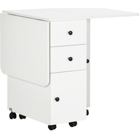 White Drop Leaf Dining Table for Six with Multi-Storage Solutions for Space-Saving and Versatile Dining Room Use (1/5)