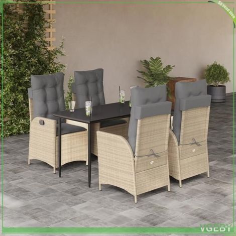 Ensemble à manger de jardin - 3213257 - Poly rotin beige - Table verre trempé - Coussins amovibles (1/5)