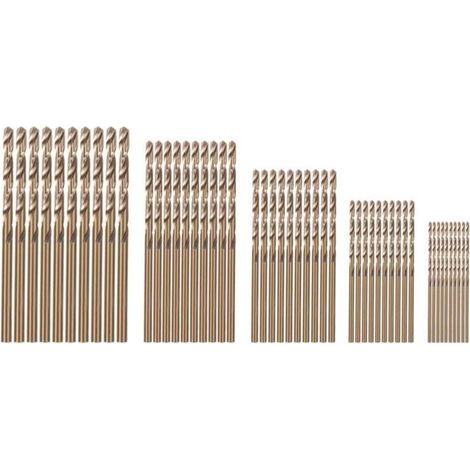 50 PièCes Drillforce Tools M35 Set de Forets au Cobalt, Hss-Co 1-3MM, pour Percer Sur Acier Trempé, Fonte et Inoxydable