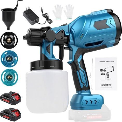 Pulvérisateur de Peinture électrique sans Fil, 500W Pistolet Peinture Électrique avec réservoir 1000 ML, 3 Buses & 3 Motifs, pour Abris de Jardin, Meubles, Clôtures, Murs (1/5)