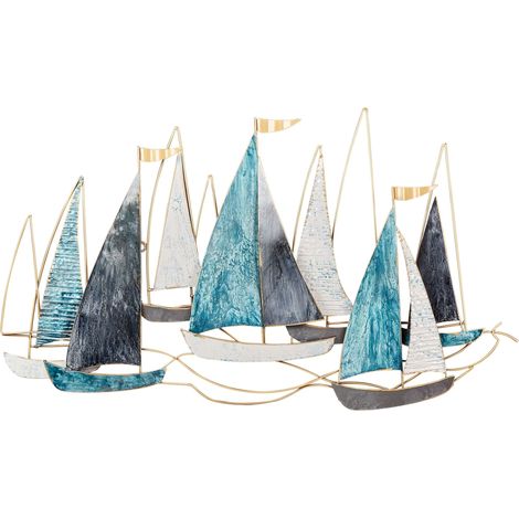 Wall Decor Ship BOHRIUM Metal 50 cm Blue